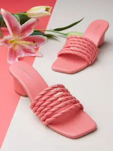 Tokyo Talkies Pink Striped PU Block Sandals