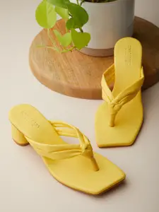 Tokyo Talkies Yellow PU Block Sandals with Buckles