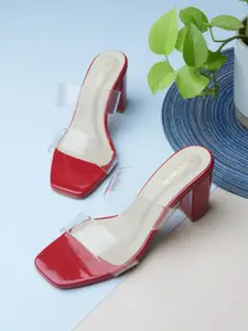 Tokyo Talkies Red Colourblocked PU Block Sandals