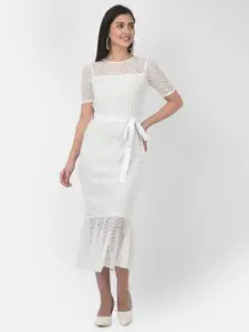 Eavan White Lace Sheath Midi Dress