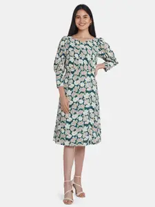 Zink London Green & Beige Floral Printed Dress