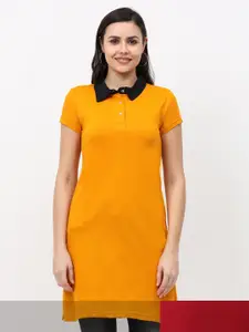 Fleximaa Mustard Yellow & Red Pack of 2 Shirt Style Longline Tops