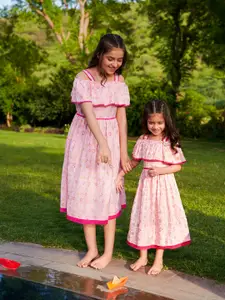 AURELIA Pink Ethnic Motifs Off-Shoulder Chiffon Midi Dress