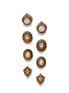 Zaveri Pearls Set of 4 Gold-Plated Stone Stud Earrings