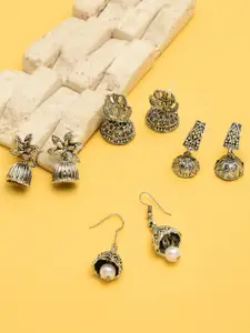 Zaveri Pearls Set of 4 Silver-Toned Dome Shaped Jhumkas