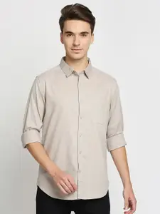 VALEN CLUB Men Grey Solid Pure Cotton Slim Fit Casual Shirt