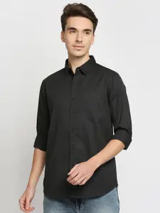 VALEN CLUB Men Black Solid Pure Cotton Slim Fit Casual Shirt