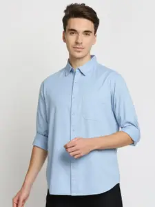 VALEN CLUB Men Blue Solid Pure Cotton Slim Fit Casual Shirt