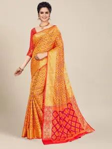 MS RETAIL Yellow & Red Woven Design Zari Silk Blend Patola Saree