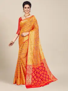 MS RETAIL Yellow & Red Woven Design Zari Silk Blend Patola Saree