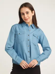 Zink London Women Blue Pure Cotton Casual Shirt