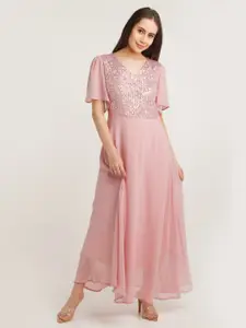 Zink London Pink Embellished Maxi Dress