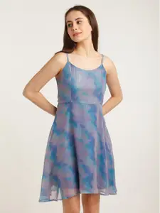 Zink London Women's Blue Printed Strappy Short Dress