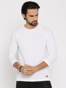 Roadster Men White Solid T-shirt with Raglan Sleeves