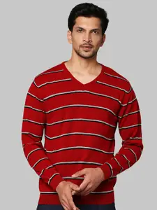 Park Avenue Men Red & Black Striped Pullover