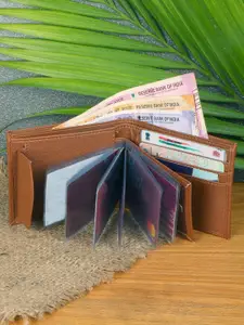 ZEVORA Men Tan Leather Two Fold Wallet