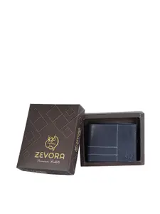 ZEVORA Men Blue Woven Design Leather Two Fold Wallet