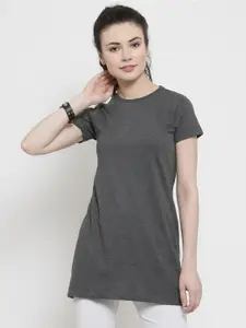 Kalt Women Grey Solid T-shirt
