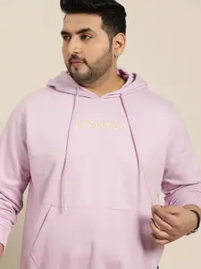 Sztori Men Plus Size Lavender Printed Detail Hooded Sweatshirt
