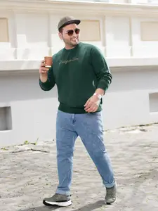 Sztori Men Plus Size Green Printed Sweatshirt