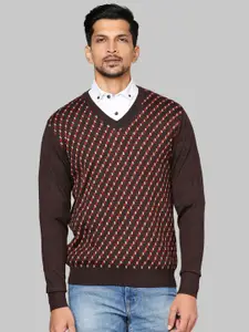 Raymond Men Brown & Red Printed Pullover
