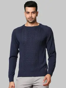 Raymond Men Navy Blue Cable Knit Pullover Sweater