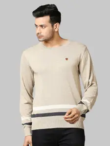 Raymond Men Beige & White Pullover Sweater