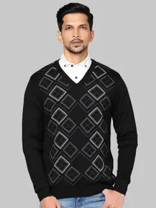 Raymond Men Black & Grey Printed Pullover