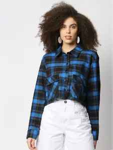 Remanika Women Blue Custom Tailored Fit Tartan Checks Checked Casual Shirt