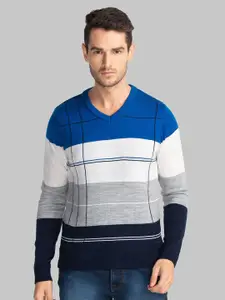 Parx Men Blue & White Colourblocked Pullover