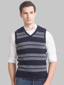 Parx Men Blue & Grey Striped Sweater Vest