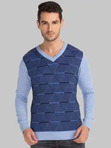 Parx Men Blue & Navy Blue Printed Pullover