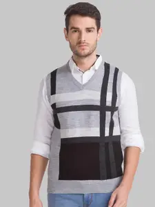 Parx Men Grey & Black Colourblocked Pullover Sweater