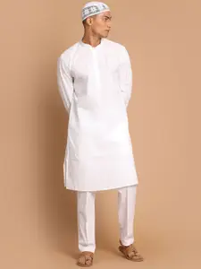 VASTRAMAY Men White Striped Pure Cotton Kurta with Patiala