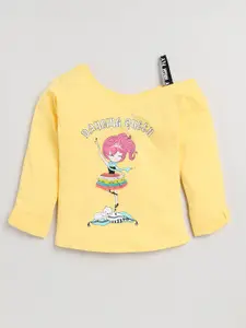 Nottie Planet Girls Yellow Pure Cotton Graphic Printed T-shirt