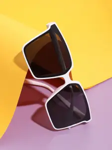 HAUTE SAUCE by  Campus Sutra HAUTE SAUCE by Campus Sutra Women Black Lens & White Oversized Sunglasses with Polarised Lens