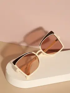 HAUTE SAUCE by  Campus Sutra HAUTE SAUCE by Campus Sutra Women Brown Lens & Gold-Toned Butterfly Sunglasses with Polarised Lens