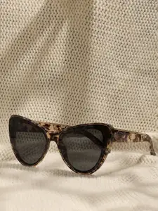 HAUTE SAUCE by  Campus Sutra HAUTE SAUCE by Campus Sutra Women Black Lens & Brown Cateye Sunglasses with Polarised Lens