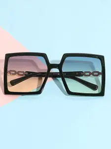 HAUTE SAUCE by  Campus Sutra HAUTE SAUCE by Campus Sutra Women Mirrored Lens & Black Rectangle Sunglasses AW22_HSSG1354