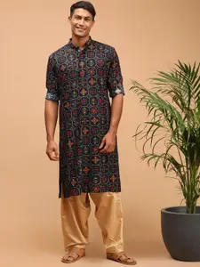 VASTRAMAY Men Blue Printed Angrakha Kurti with Pyjamas