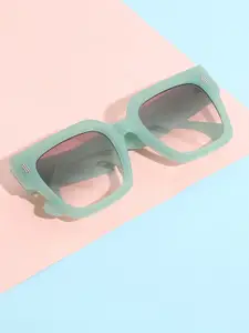 HAUTE SAUCE by  Campus Sutra HAUTE SAUCE by Campus Sutra Women Black Lens & Green Oversized Sunglasses with Polarised Lens