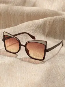 HAUTE SAUCE by  Campus Sutra HAUTE SAUCE by Campus Sutra Women Brown Lens & Brown Oversized Sunglasses with Polarised Lens