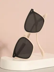 HAUTE SAUCE by  Campus Sutra HAUTE SAUCE by Campus Sutra Women Black Lens & White Oversized Sunglasses with Polarised Lens