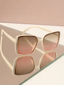HAUTE SAUCE by  Campus Sutra HAUTE SAUCE by Campus Sutra Women Brown Lens & White Oversized Sunglasses with Polarised Lens