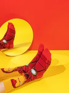 Balenzia x Marvel Men Pack Of 2 Red Iron Man Printed Cotton Ankle & Calf Length Socks