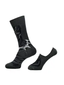 Balenzia x Marvel Men Pack Of 2 Dark Grey Crew & Loafer Patterned Calf-Length Socks
