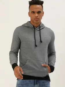 ARISE Men Grey Solid Hooded Sweatshirt