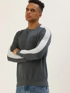 ARISE Men Charcoal Grey & White Solid Sweatshirt