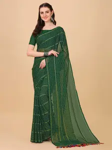 Indian Fashionista Green & Gold-Toned Checked Kasavu Saree
