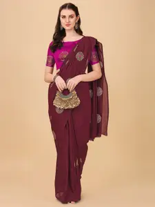 Indian Fashionista Brown & Gold-Toned Floral Embroidered Organza Mysore Silk Saree